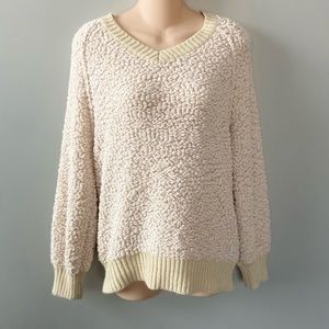 Women Popcorn Cream V-Neck Sweater Size S